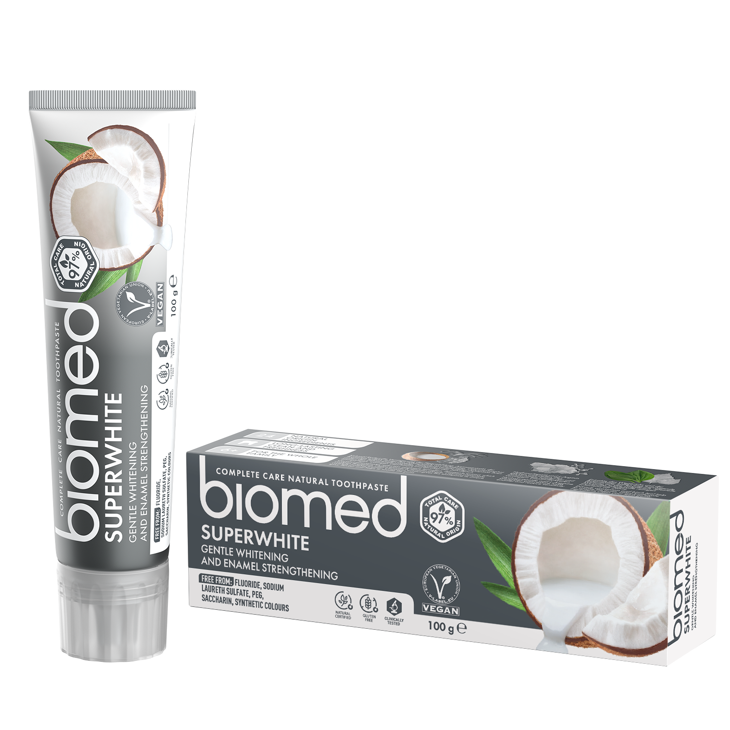 Biomed_ENG_SUPERWHITE_tube_penal_2_ سبلات بيوميد سوبر وايت – معجون أسنان للتبييض والعناية الحساسة 100 غ - الصورة 1