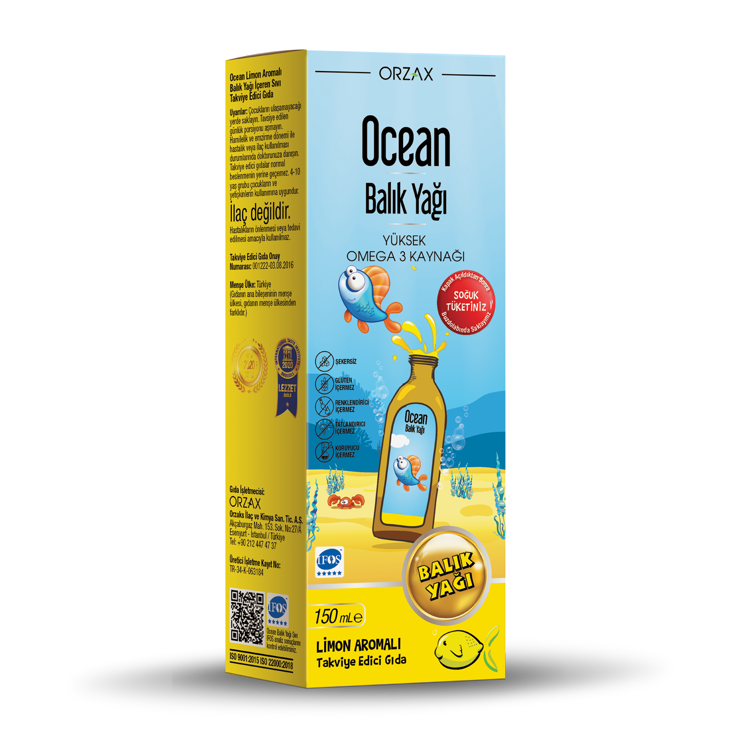 Ocean_BalikYagi_Limon.png أورزاكس أوشن زيت السمك بنكهة الليمون – 150 مل - الصورة 1